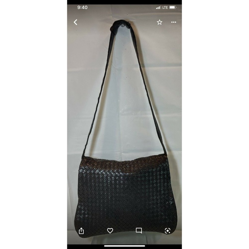 Bottega Veneta Intrecciato Woven Flap Crossbody Messenger Bag Brown Leather